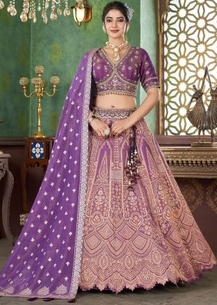 Purple Zari Woven Jacquard Lehenga Choli