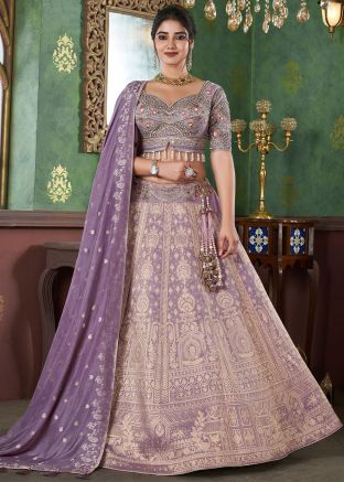 Purple Embroidered Lehenga Choli In Jacquard