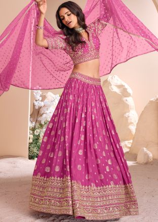 Readymade Pink Zari Woven Lehenga Choli In Viscose