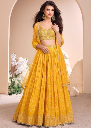Yellow Bandhej Print Viscose Lehenga Choli Set