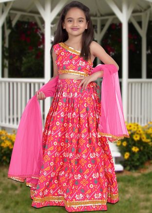 Pink Readymade Kids Digital Printed Lehenga Choli