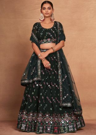 Green Embroidered Lehenga Choli In Georgette