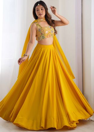 Yellow Embroidered Lehenga Choli In Georgette