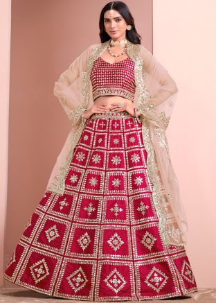 Red Sequins Work Lehenga Choli In Art Silk