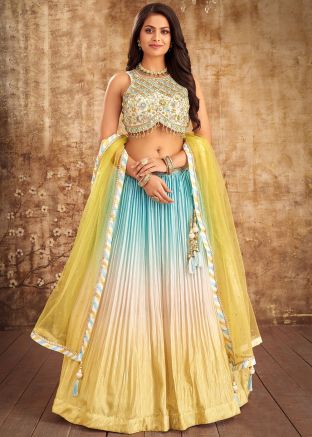 Multicolored Embroidered Silk Lehenga Choli