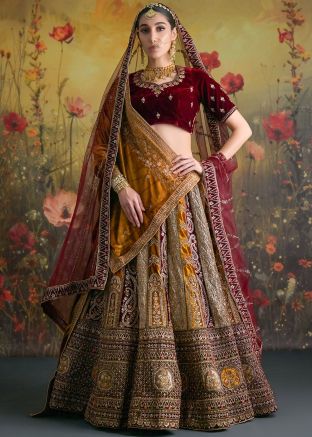 Multicolor Zari Embroidered Lehenga Choli For Brides