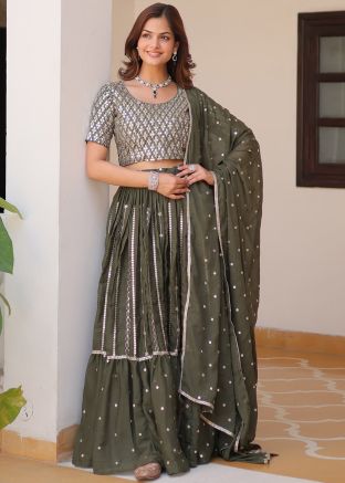 Readymade Mehendi Green Embellished Lehenga Choli
