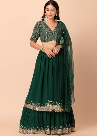Green Embellished Twin Layered Lehenga Choli In Georgette