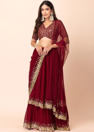 Red Sequin Work Twin Layered Lehenga Choli