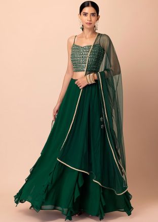 Green Embroidered Lehenga Choli In Georgette