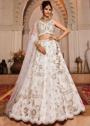 Off White Tissue Lehenga Choli In Sequins Work