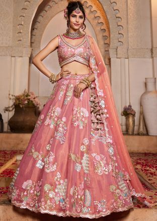 Dusty Pink Embellished Net Lehenga Choli