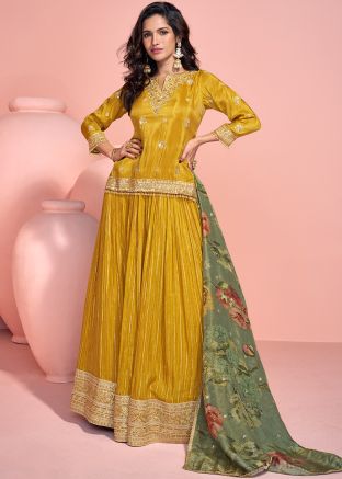 Yellow Embroidered Kurti Style Lehenga Choli