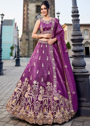 Purple Tissue Silk Embroidered Lehenga Choli