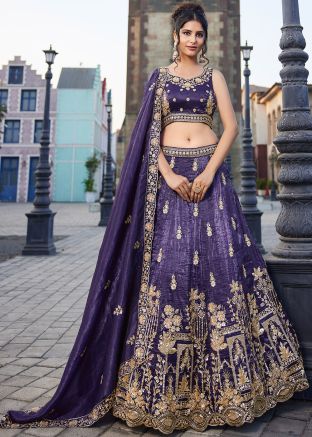 Purple Embroidered Lehenga Choli & Dupatta
