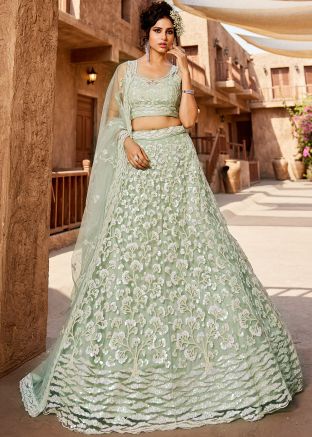 Pastel Green Sequins Embellished Lehenga Choli