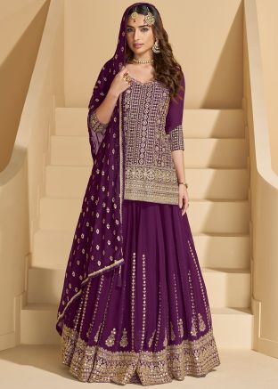 Readymade Purple Embroidered Kurti Style Lehenga