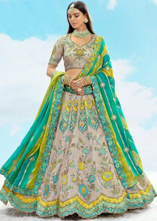 Grey Embroidered Lehenga Choli In Silk