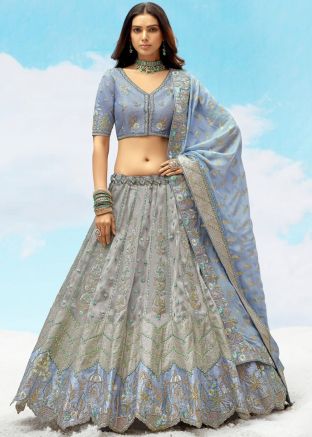 Grey Embroidered Lehenga Choli In Silk