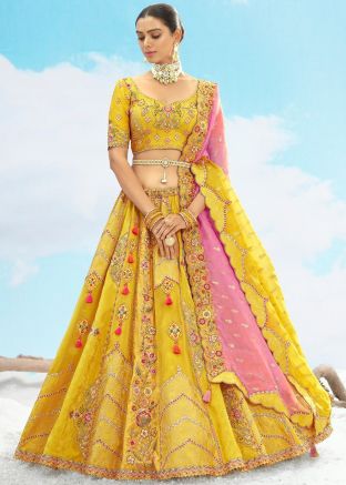 Yellow Embroidered Lehenga Choli