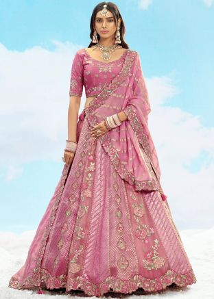 Pink Embroidered Silk Lehenga Choli