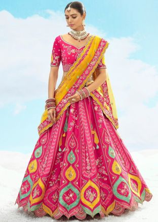 Pink Embroidered Silk Lehenga Choli