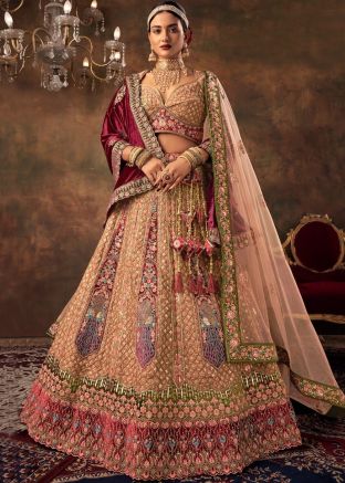 Peach Embroidered Bridal Lehenga Choli