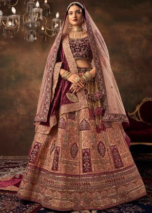 Peach Embroidered Bridal Lehenga Choli