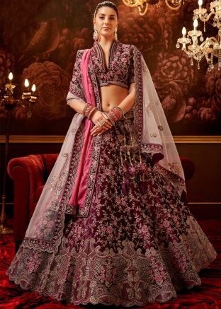 Maroon Embroidered Bridal Lehenga Choli