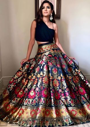 Black Jacquard Zari Woven Lehenga Choli