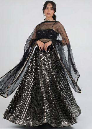 Black Embellished Lehenga Choli In Georgette