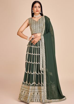Green Embroidered Lehenga Choli Set