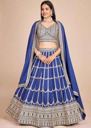 Blue Embroidered Lehenga Choli Set