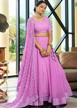 Lavender Embroidered Georgette Lehenga Choli