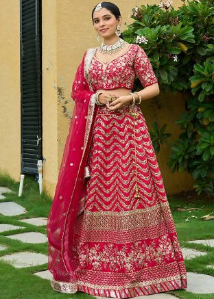 Red Zari Embroidered Lehenga Choli Set