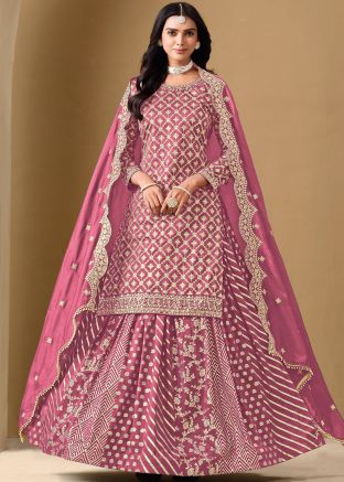 Pink Embroidered Kurta Style Lehenga Choli