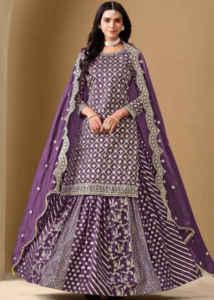 Purple Zari Woven Kurti Style Lehenga Choli