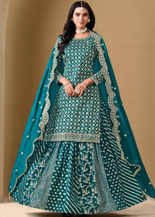 Blue Embroidered Kurti Style Lehenga Choli