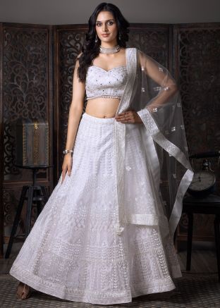 White Embellished Lehenga Choli In Net
