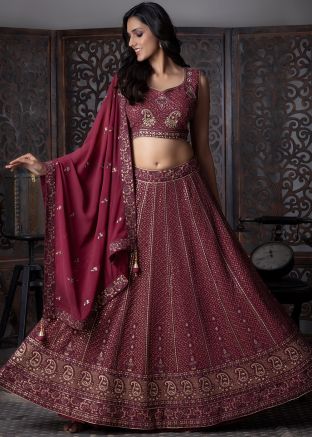 Maroon Embroidered Georgette Lehenga Choli