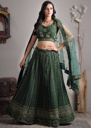 Green Embroidered Georgette Lehenga Choli