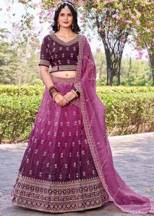 Magenta Embroidered Art Silk Lehenga Choli