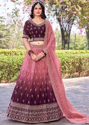 Peach Embroidered Art Silk Lehenga Choli