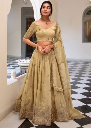 Beige Embroidered Art Silk Lehenga Choli