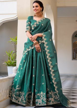 Teal Green Embroidered Lehenga Choli & Dupatta
