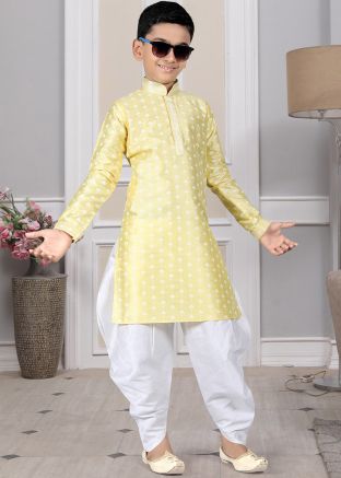 Readymade Yellow Color Art Silk Kids Dhoti Kurta