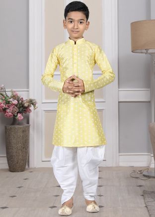 Readymade Yellow Color Art Silk Kids Dhoti Kurta