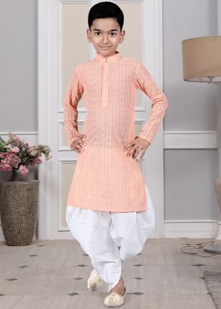 Readymade Beige Color Silk Kids Dhoti Kurta