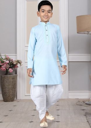 Readymade Blue Color Cotton Kids Dhoti Kurta