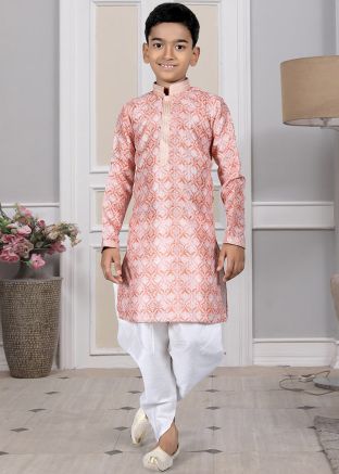Readymade Beige Color Art Silk Kids Dhoti Kurta
